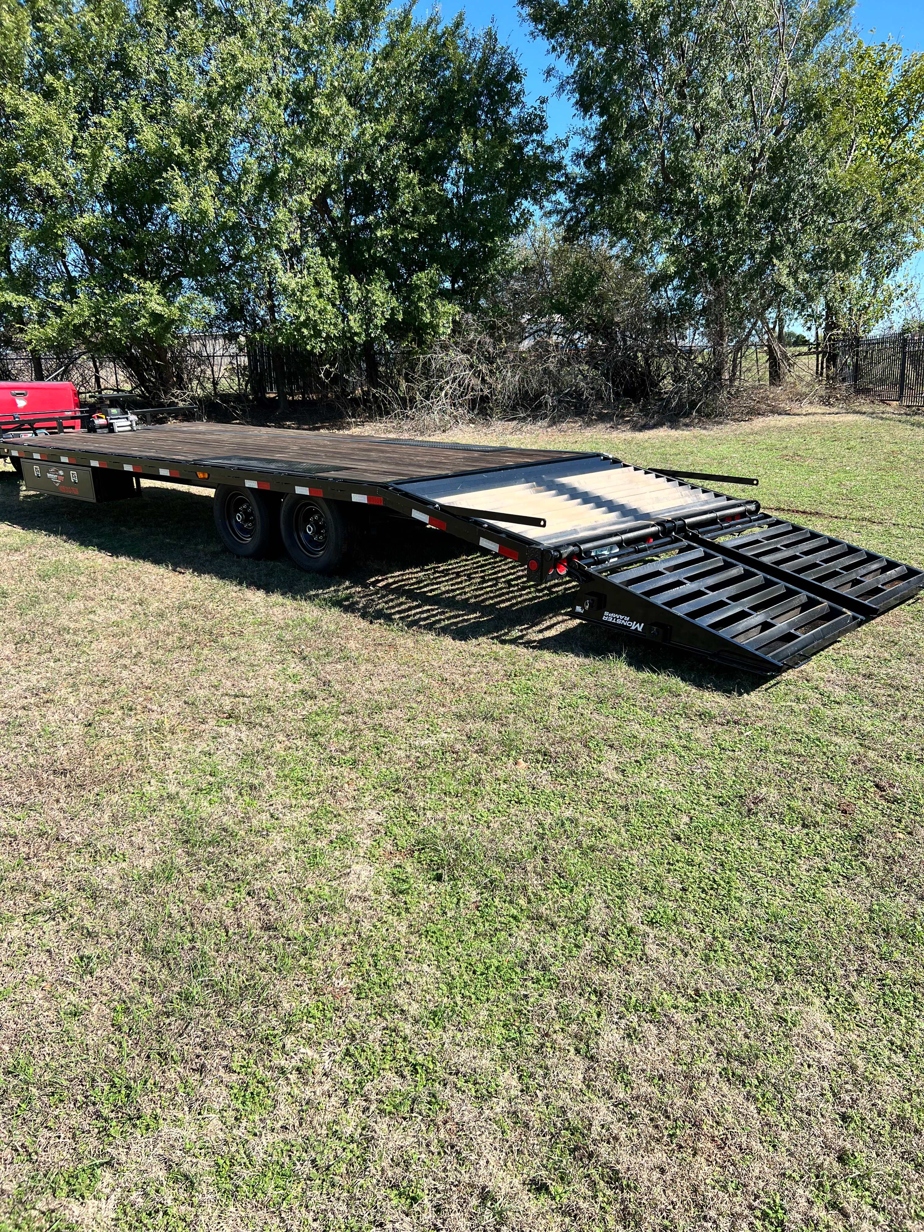 24x8.5 deckover trailer with Monster Ramps rental in Blanchard Oklahoma – 9580 lb capacity