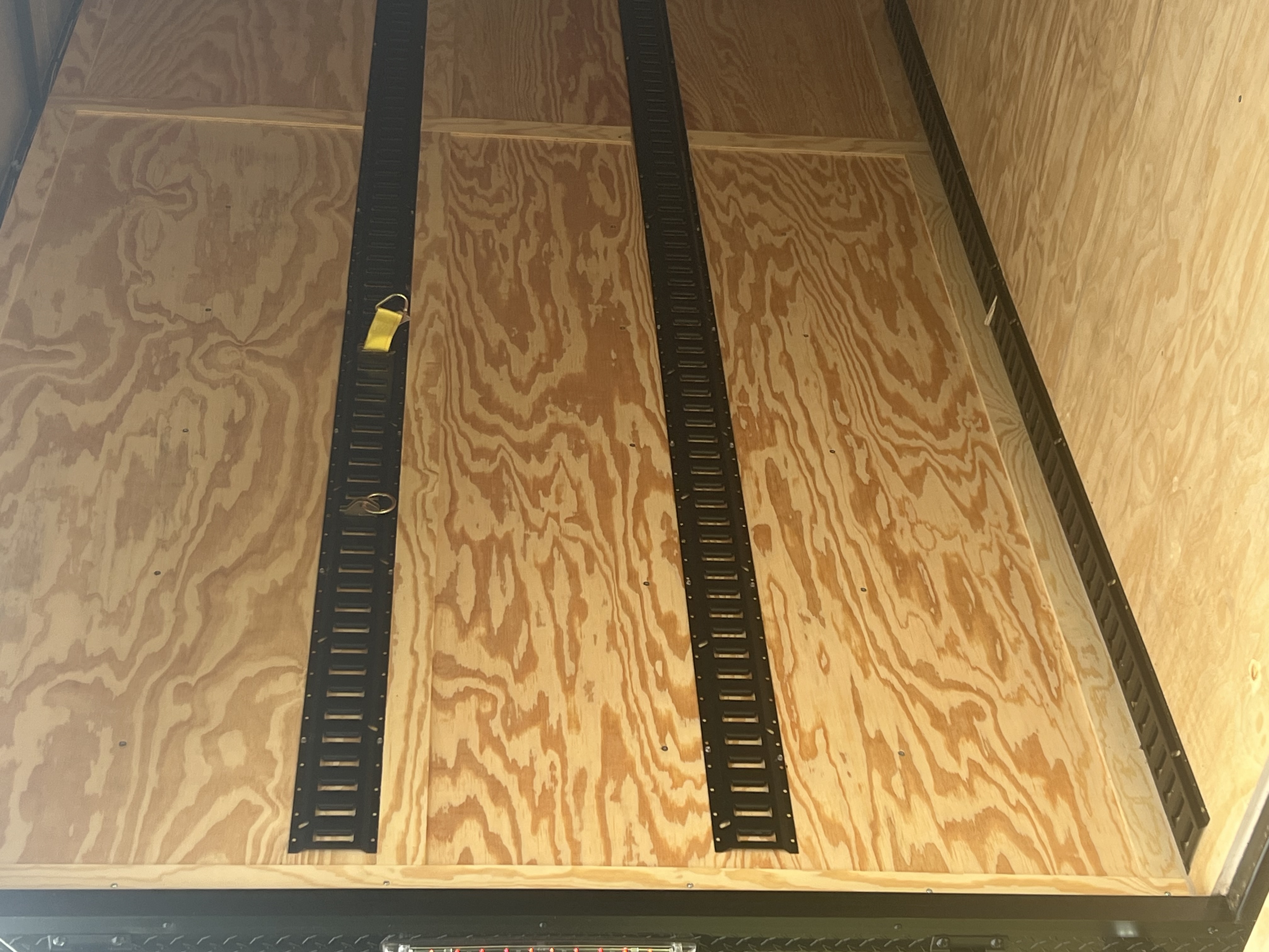 Enclosed trailer rear ramp view for rent in Blanchard Oklahoma